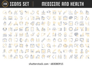 Set vector line icons, sign and symbols in flat design medicine and health with elements for mobile concepts and web apps. Collection modern infographic logo and pictogram.