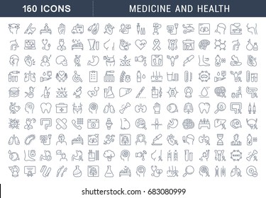 Set vector line icons, sign and symbols in flat design medicine and health with elements for mobile concepts and web apps. Collection modern infographic logo and pictogram.