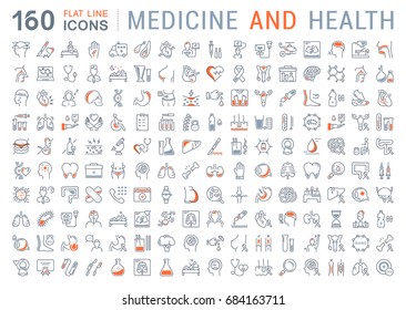 Set vector line icons, sign and symbols in flat design medicine and health with elements for mobile concepts and web apps. Collection modern infographic logo and pictogram.