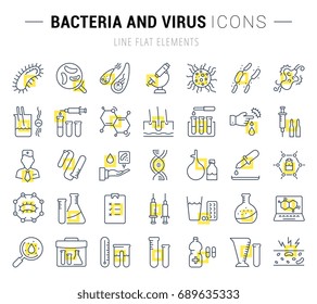 Set vector line icons, sign and symbols in flat design of bacteria and virus with elements for mobile concepts and web apps. Collection modern infographic logo and pictogram.