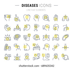 Set vector line icons, sign and symbols in flat design diseases with elements for mobile concepts and web apps. Collection modern infographic logo and pictogram.