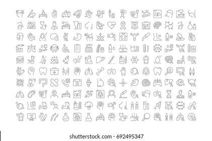 Set vector line icons, sign and symbols in flat design medicine and health with elements for mobile concepts and web apps. Collection modern infographic logo and pictogram.