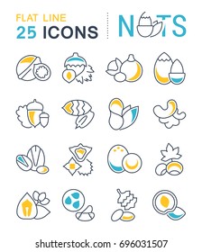 Set vector line icons, sign and symbols in flat design nuts with elements for mobile concepts and web apps. Collection modern infographic logo and pictogram.