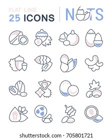 Set vector line icons, sign and symbols in flat design nuts with elements for mobile concepts and web apps. Collection modern infographic logo and pictogram.