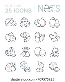 Set vector line icons, sign and symbols in flat design nuts with elements for mobile concepts and web apps. Collection modern infographic logo and pictogram.