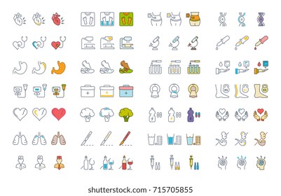 Set vector line icons, sign and symbols in flat design heart attack with elements for mobile concepts and web apps. Collection modern infographic logo and pictogram.