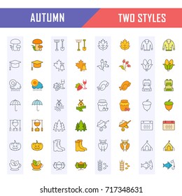 Set vector line icons, sign and symbols in flat design autumn with elements for mobile concepts and web apps. Collection modern infographic logo and pictogram.