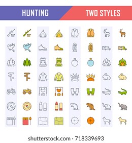Set vector line icons, sign and symbols in flat design hunting with elements for mobile concepts and web apps. Collection modern infographic logo and pictogram.