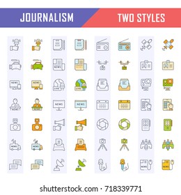 Set vector line icons, sign and symbols in flat design journalism with elements for mobile concepts and web apps. Collection modern infographic logo and pictogram.