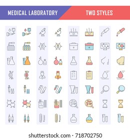 Set vector line icons, sign and symbols in flat design medical laboratory with elements for mobile concepts and web apps. Collection modern infographic logo and pictogram.