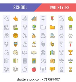 Set vector line icons, sign and symbols in flat design school with elements for mobile concepts and web apps. Collection modern infographic logo and pictogram.