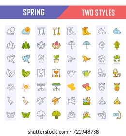 Set vector line icons, sign and symbols in flat design spring with elements for mobile concepts and web apps. Collection modern infographic logo and pictogram.