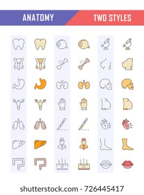 Set vector line icons, sign and symbols in flat design of anatomy and physiology with elements for mobile concepts and web apps. Collection modern infographic logo and pictogram.