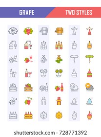 Set vector line icons, sign and symbols in flat design grape with elements for mobile concepts and web apps. Collection modern infographic logo and pictogram.