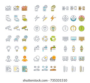 Set vector line icons, sign and symbols in flat design of Smart Home with elements for mobile concepts and web apps. Collection modern infographic logo and pictogram.