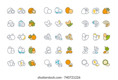 Set vector line icons, sign and symbols in flat design nuts with elements for mobile concepts and web apps. Collection modern infographic logo and pictogram.