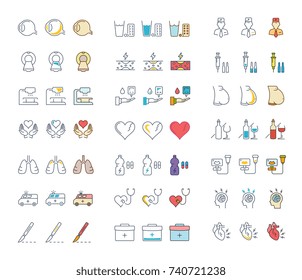 Set vector line icons, sign and symbols in flat design of stroke disease with elements for mobile concepts and web apps. Collection modern infographic logo and pictogram.