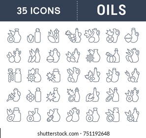 Set of vector line icons, sign and symbols of oils for modern concepts, web and apps. Collection of infographics elements, logos and pictograms.