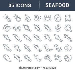 Set of vector line icons, sign and symbols of seafood for modern concepts, web and apps. Collection of infographics elements, logos and pictograms.