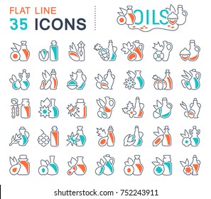 Set of vector line icons, sign and symbols with flat elements of oils for modern concepts, web and apps. Collection of infographics logos and pictograms.