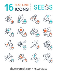 Set of vector line icons, sign and symbols with flat elements of seeds for modern concepts, web and apps. Collection of infographics logos and pictograms.