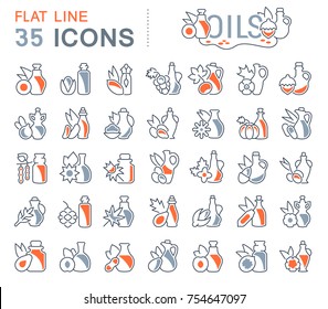 Set of vector line icons, sign and symbols with flat elements of oils for modern concepts, web and apps. Collection of infographics logos and pictograms.