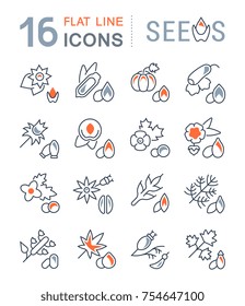 Set of vector line icons, sign and symbols with flat elements of seeds for modern concepts, web and apps. Collection of infographics logos and pictograms.
