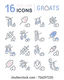 Set of vector line icons, sign and symbols with flat elements of groats for modern concepts, web and apps. Collection of infographics logos and pictograms.
