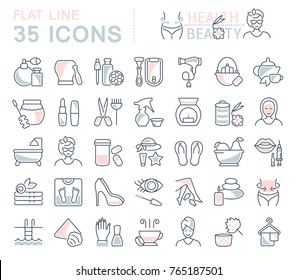 Set of vector line icons, sign and symbols with flat elements of health and beauty for modern concepts, web and apps. Collection of infographics logos and pictograms.