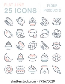 Set of vector line icons, sign and symbols with flat elements of flour products for modern concepts, web and apps. Collection of infographics logos and pictograms.