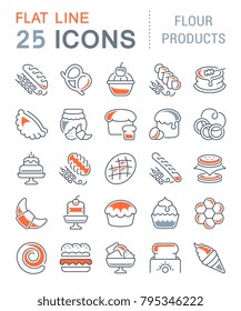Set of vector line icons, sign and symbols with flat elements of flour products for modern concepts, web and apps. Collection of infographics logos and pictograms.