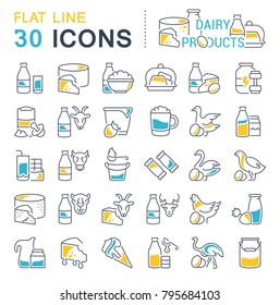 Set of vector line icons, sign and symbols with flat elements of dairy products for modern concepts, web and apps. Collection of infographics logos and pictograms.