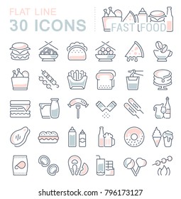 Set of vector line icons, sign and symbols with flat elements of fast food for modern concepts, web and apps. Collection of infographics logos and pictograms.