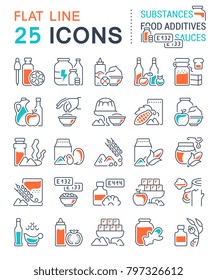 Set of vector line icons, sign and symbols with flat elements of food additives for modern concepts, web and apps. Collection of infographics logos and pictograms.