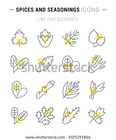 Set of vector line icons, sign and symbols with flat elements of greenery for modern concepts, web and apps. Collection of infographics logos and pictograms.