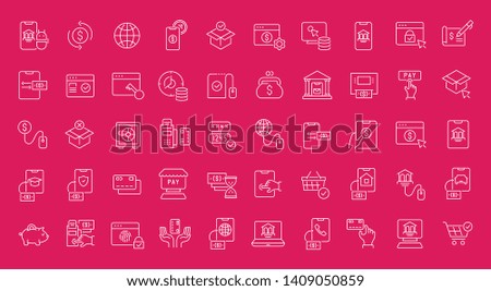 Set of vector line icons, sign and symbols with flat elements of online banking for modern concepts, web and apps. 