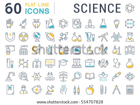 Set vector line icons, sign and symbols in flat design science with elements for mobile concepts and web apps. Collection modern infographic logo and pictogram.