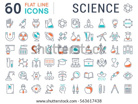 Set vector line icons, sign and symbols in flat design science with elements for mobile concepts and web apps. Collection modern infographic logo and pictogram.