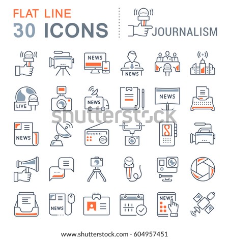 Set vector line icons, sign and symbols in flat design journalism with elements for mobile concepts and web apps. Collection modern infographic logo and pictogram.