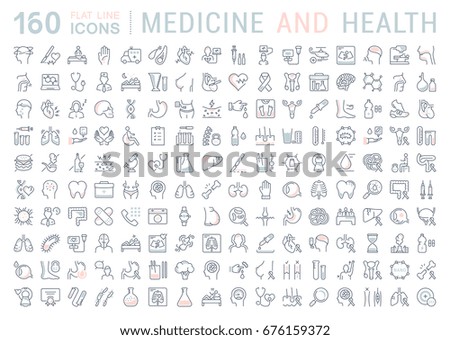 Set vector line icons, sign and symbols in flat design medicine and health with elements for mobile concepts and web apps. Collection modern infographic logo and pictogram.