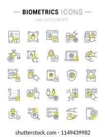 Set of vector line icons and signs with yellow squares of biometrics for excellent concepts. Collection of infographics logos and pictograms.