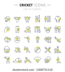 Juego de iconos vectoriales y signos con cuadrados amarillos de críquet para conceptos excelentes. Colección de logotipos y pictogramas de infografía.