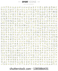 Set of vector line icons and signs with yellow squares of sport for excellent concepts. Collection of infographics logos and pictograms.