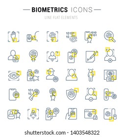 Set of vector line icons and signs with yellow squares of biometrics for excellent concepts. 