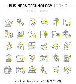 Set of vector line icons and signs with yellow squares of business technology for excellent concepts. 