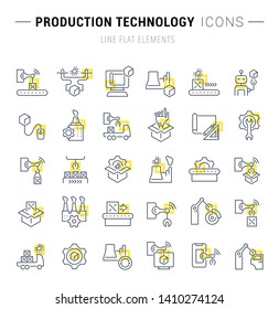 Set of vector line icons and signs with yellow squares of production technology for excellent concepts.