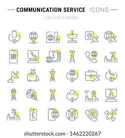 Set of vector line icons and signs with yellow squares of communication service for excellent concepts.