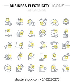 Set of vector line icons and signs with yellow squares of business electricity for excellent concepts.