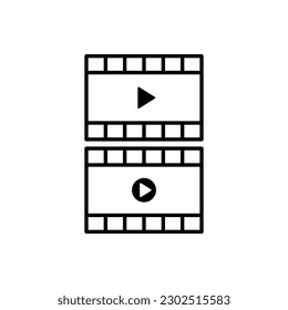 Set von Vektorlinien-Symbolen, Zeichen und Symbolen auf flachen Design-Kinos und Filmen mit Elementen für mobile Konzepte und Web-Anwendungen. Kamerasymbol. Video- und Filmsymbol