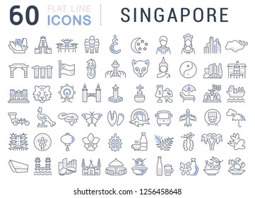 Set of vector line icons of Singapore for modern concepts, web and apps.